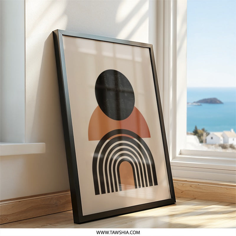 Modern Abstract Wall Art, Geometric Shapes Print, Contemporary Art Decor, Boho Wall Hanging, Minimalist Artwork, Circle Arch Poster - Tawshia