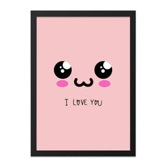 Kawaii Face Wall Art, I Love You Print, Cute Anime Style, Pink Wall Decor, Nursery Art, Kids Room, Modern Art Print, Minimalist - Tawshia