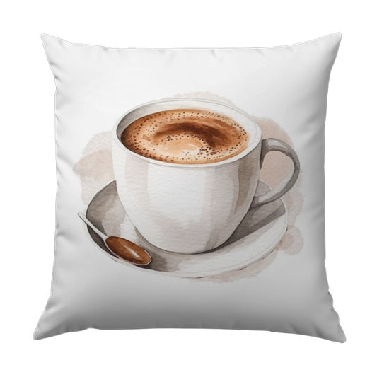 Coffee Cup Watercolor Pillow, Latte Art Throw Pillow, Coffee Lover Gift, Morning Coffee Decor, Kitchen Decor, Cafe Decor Pillow - Tawshia