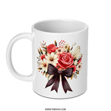 Floral Bouquet Mug, Red Rose Mug, Flower Mug, Elegant Mug, Bow Mug, Gift Mug, Decorative Mug, Coffee Mug, Tea Mug, Unique Mug - Tawshia