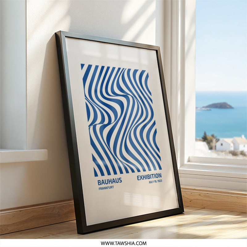 Bauhaus Exhibition, Frankfurt Wall Art, Blue Waves Art Print, 1923 Poster, Retro Wall Decor, Modern Art Print, Home Decor - Tawshia