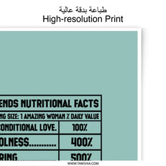 Funny Friend Nutritional Facts Photographic Prints, Unique Gift, Best Friend Humor, 1 Amazing Woman Quote, Friendship Goals - Tawshia