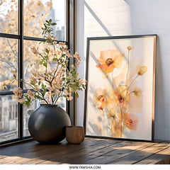 Orange Poppy Wall Art, Floral Wall Decor, Botanical Print, Flower Art Print, Modern Wall Hanging, Warm Tone Art, Home Decor Art - Tawshia