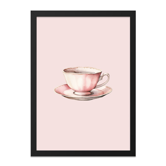 Pink Tea Cup Wall Art, Watercolor Painting, Kitchen Decor, Feminine Art, Cottagecore Print, Delicate Tea Party Wall Decor - Tawshia