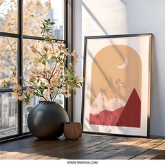 Minimalist Mountain Wall Art, Boho Crescent Moon Print, Modern Landscape Poster, Abstract Desert Art, Scandinavian Wall Decor, Home Decor - Tawshia
