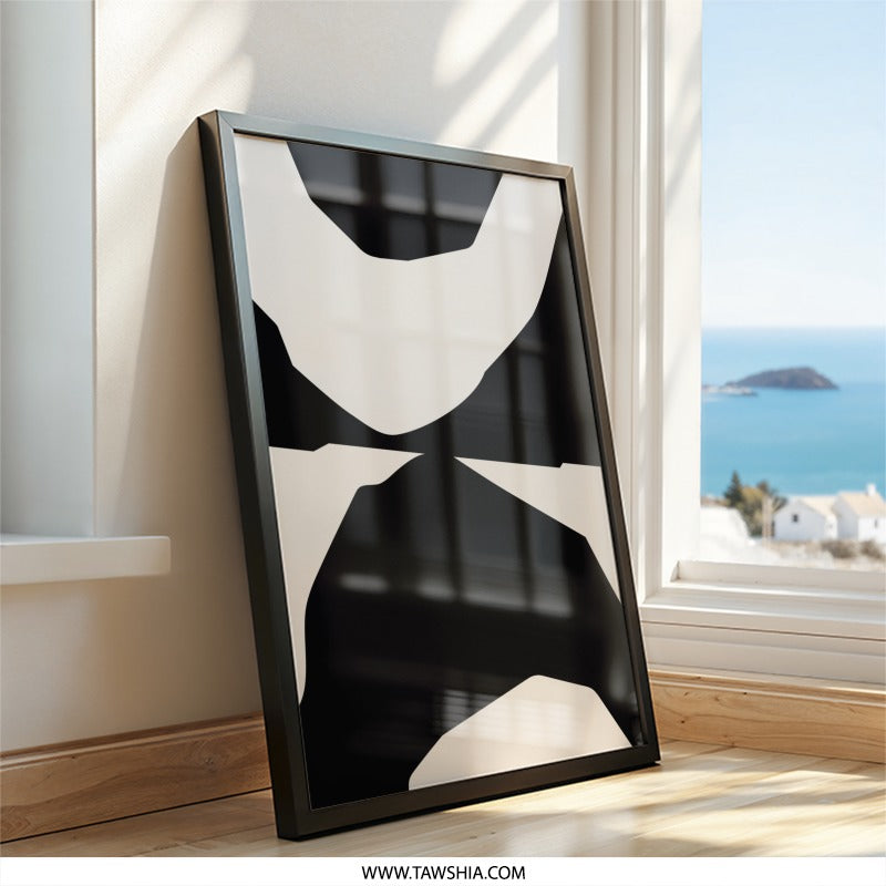 Abstract Shapes Wall Art, Minimalist Art Print, Black and Beige Modern Art, Living Room Decor, Geometric Wall Decor - Tawshia