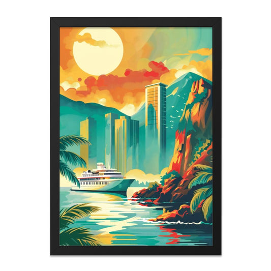 Cruise Ship City Wall Art, Tropical Coastal Art Print, Travel Poster, Vacation Home Decor, Colorful Landscape Art, Modern Wall Decor - Tawshia