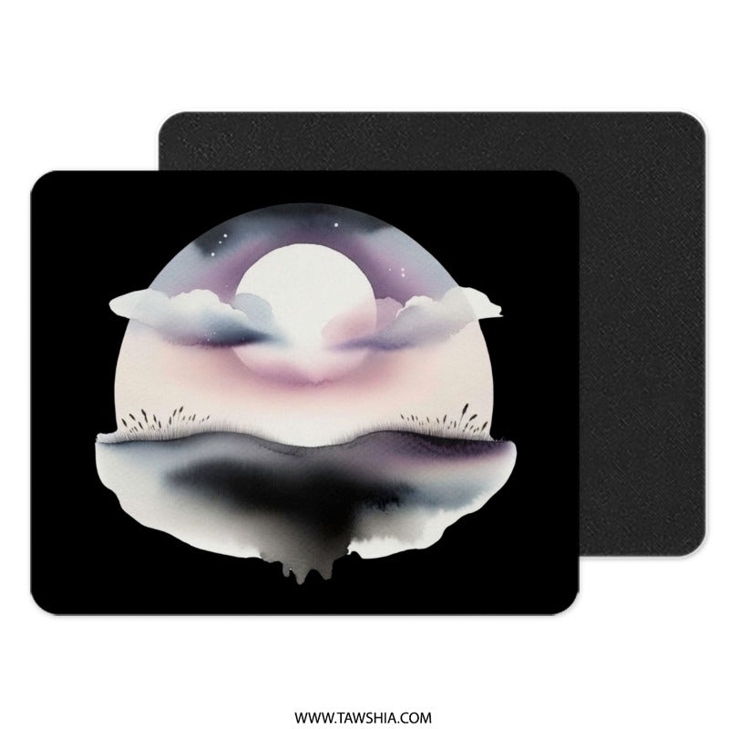 Watercolor Moon Mouse Pad, Pastel Sky Desk Mat, Night Sky Gaming Mat, Celestial Art Mousepad, Fantasy Landscape Computer Accessories - Tawshia
