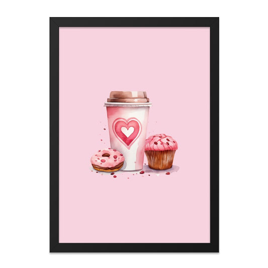 Pink Dessert Wall Art, Watercolor Coffee, Cupcake and Donut Art Print, Sweet Treats Illustration, Foodie Home Decor, Kitchen Wall Decor - Tawshia