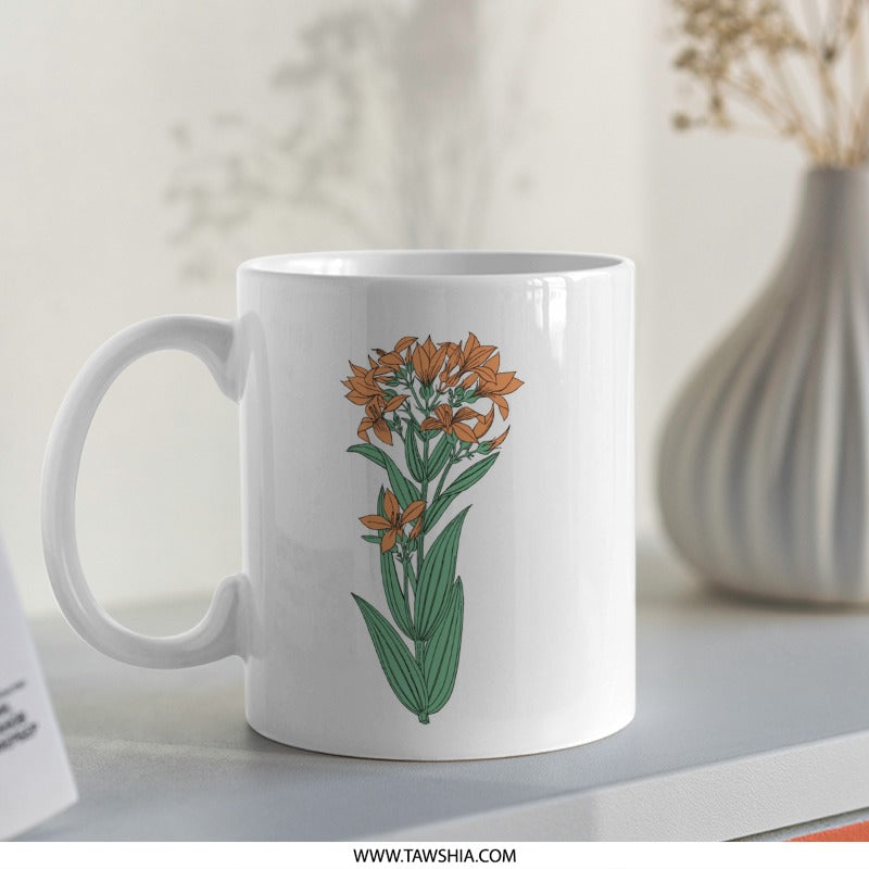 Orange Lily Mug, Botanical Mug, Flower Coffee Cup, Floral Art Mug, Plant Lover Gift, Nature Inspired Mug, Unique Mug Design - Tawshia