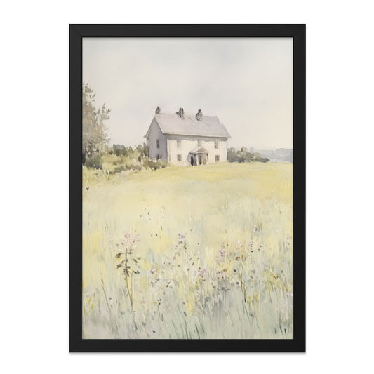 Country House Wall Art, Farmhouse Art Print, Landscape Painting, Field Flowers Print, Vintage Home Decor, Rustic Wall Decor - Tawshia