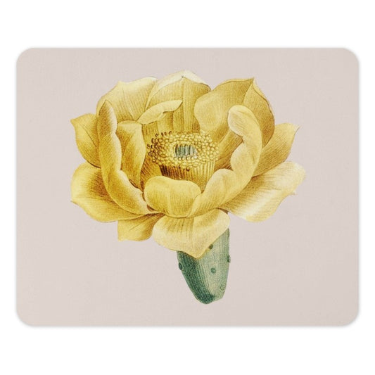 Yellow Prickly Pear Cactus Flower Mouse Pad, Botanical Art Mousepad, Floral Office Decor, Vintage Plant Illustration Desk Accessory - Tawshia