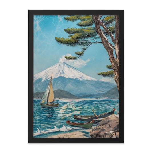 Mount Fuji Wall Art, Japanese Seascape Print, Sailboat Painting, Mountain Landscape Poster, Asian Art Print, Serene Lake Artwork - Tawshia