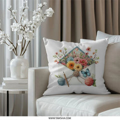 Floral Envelope Pillow, Butterfly Pillow, Flower Letter Pillow, Yarn and Pencil Pillow, Home Decor Pillow, Couch Pillow, Accent Pillow - Tawshia