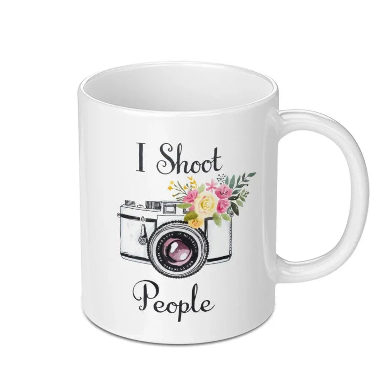 Photographer Mug, I Shoot People Mug, Camera Mug, Floral Mug, Photography Lover Gift, Funny Photographer Mug, Gift for Photographer - Tawshia