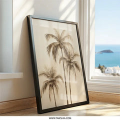 Tropical Palm Tree Wall Art, Coastal Decor, Beach House Art Print, Neutral Tone Print, Sepia Palms Wall Decor, Framed Palm Tree Art - Tawshia