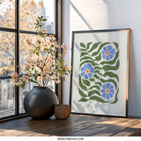 Blue Flower Wall Art, Floral Print, Abstract Botanical Art, Modern Home Decor, Minimalist Art, Flower Power Art Print - Tawshia