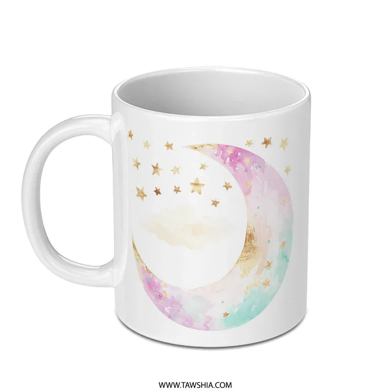 Moon and Stars Mug, Watercolor Design, Celestial Mug, Dreamy Mug, Gift for Her, Unique Mug, Coffee Mug, Tea Mug - Tawshia