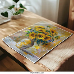 Sunflower Photographic Print, Floral Art, Vase Painting, Yellow Flowers, Botanical Wall Decor, Impressionist Style Art - Tawshia