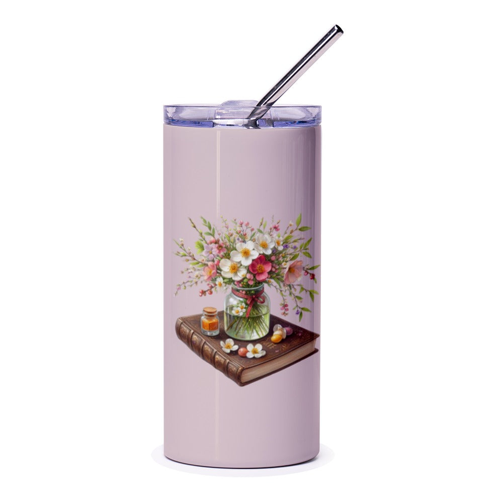 Floral Book Tumbler, Watercolor Flower Tumbler, Book Lover Gift, Botanical Art Tumbler, Unique Tumbler, Gift for Her, Cute Tumbler - Tawshia