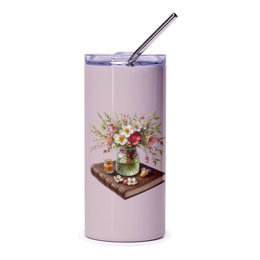Floral Book Tumbler, Watercolor Flower Tumbler, Book Lover Gift, Botanical Art Tumbler, Unique Tumbler, Gift for Her, Cute Tumbler - Tawshia