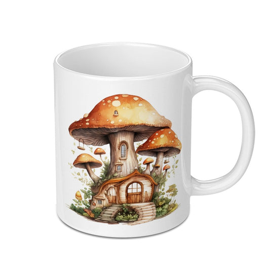Mushroom House Mug, Cottagecore Decor, Whimsical Gift, Fantasy Art Mug, Cute Coffee Cup, Unique Tea Mug, Magic Forest Mug - Tawshia