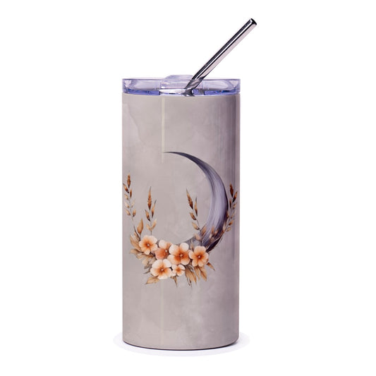 Floral Crescent Moon Tumbler, Celestial Tumbler, Aesthetic Tumbler, Witchy Decor, Moon Phase Tumbler, Gift Idea, Trending Now - Tawshia