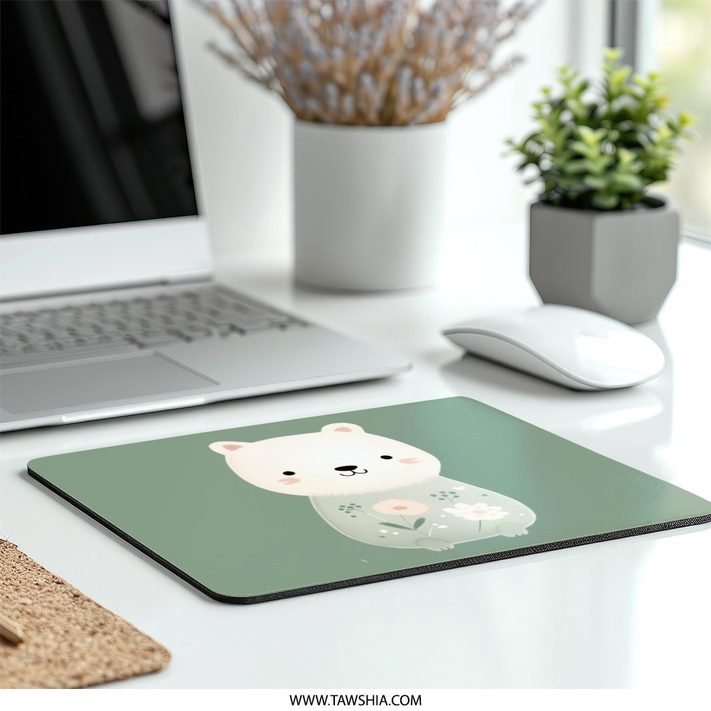 Cute Bear Mouse Pad, Floral Bear Design, Office Desk Accessory, Bear Lover Gift, Adorable Mousepad, Computer Accessories, Desk Decor - Tawshia