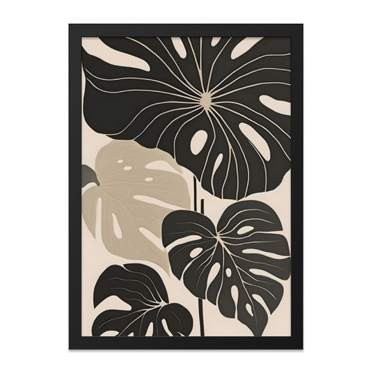 Monstera Leaf Wall Art, Tropical Plant Print, Modern Botanical Art, Black Beige Leaves, Home Decor, Nature Wall Decor - Tawshia