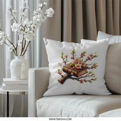 Book Pillow, Floral Pillow, Tree Branch Pillow, Unique Home Decor Pillow, Spring Blossom Pillow, Reading Nook Pillow, Literary Gift Pillow - Tawshia