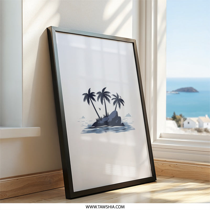 Tropical Island Wall Art, Palm Tree Prints, Beach House Decor, Minimalist Coastal Art, Summer Vibes Artwork, Island Escape Wall Decor - Tawshia
