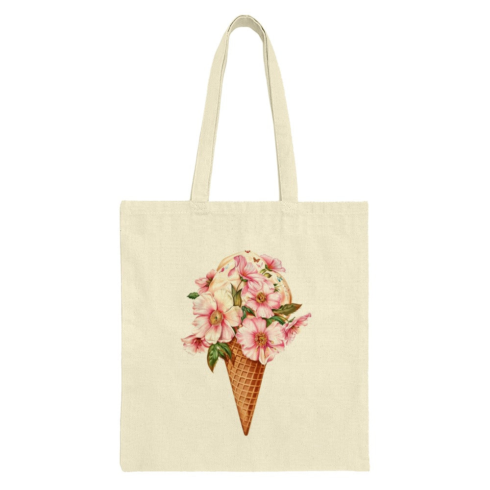 Floral Ice Cream Tote Bag, Unique Design Tote Bag, Summer Vibes Bag, Cute Everyday Bag, Aesthetic Gift Idea, Trendy Grocery Bag - Tawshia