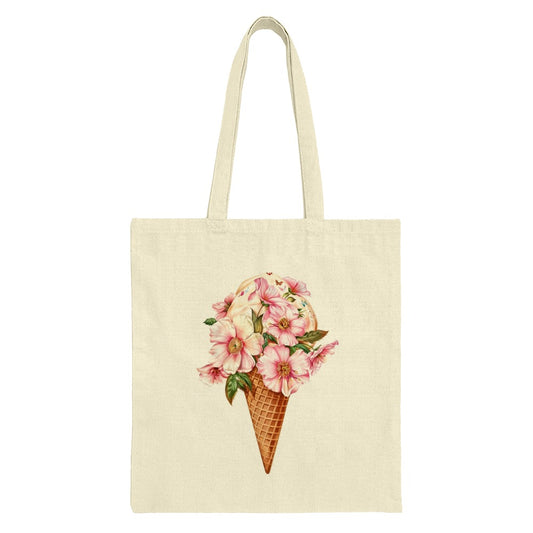 Floral Ice Cream Tote Bag, Unique Design Tote Bag, Summer Vibes Bag, Cute Everyday Bag, Aesthetic Gift Idea, Trendy Grocery Bag - Tawshia