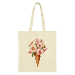 Floral Ice Cream Tote Bag, Unique Design Tote Bag, Summer Vibes Bag, Cute Everyday Bag, Aesthetic Gift Idea, Trendy Grocery Bag - Tawshia