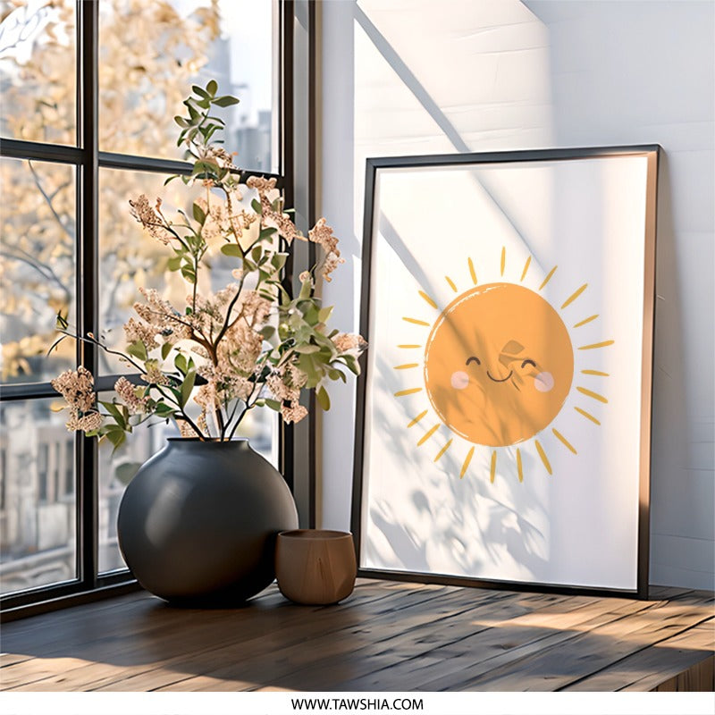 Smiling Sun Wall Art, Nursery Decor, Kids Room Art, Sunshine Print, Happy Sun Art, Cute Smiling Sun, Cheerful Wall Decor - Tawshia