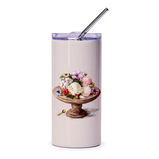 Ice Cream Tumbler, Dessert Lover Gift, Foodie Tumbler, Floral Tumbler, Unique Tumbler, Summer Drinkware, Gift For Her, Cute Tumbler - Tawshia