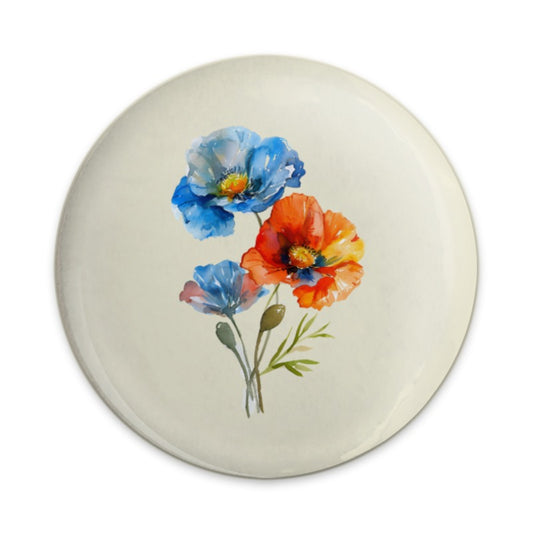 Watercolor Floral Pinback, Poppy Flower Pin, Colorful Flower Pin, Unique Floral Design Pinback, Artistic Flower Pinback, Button Pin - Tawshia