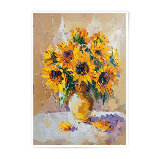 Sunflower Still Life Photographic Print, Yellow Floral Art, Vibrant Flower Bouquet, Home Decor Art, Impressionist Painting Style - Tawshia