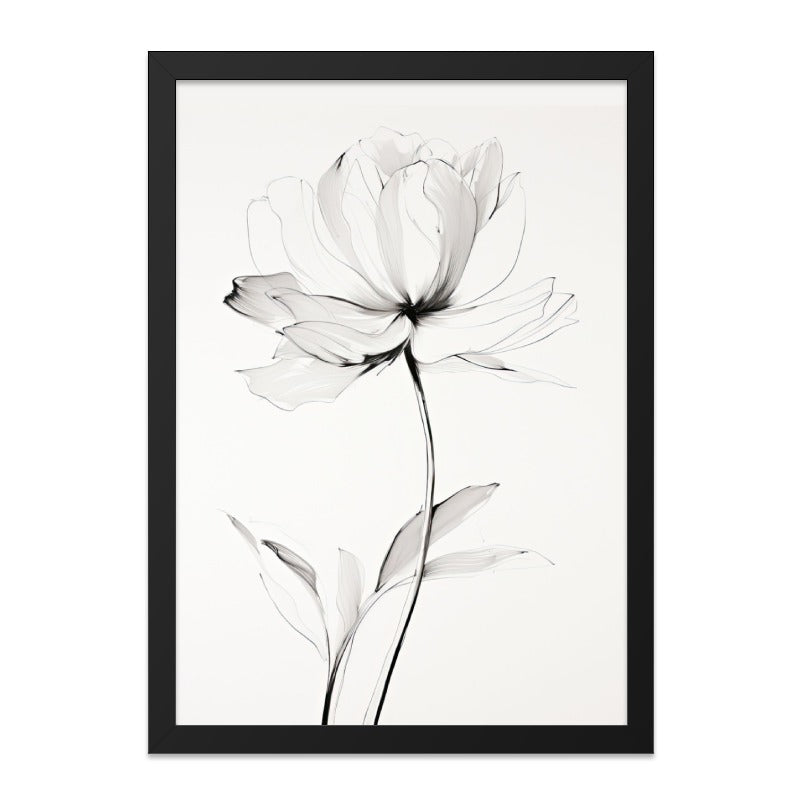 Elegant Floral Wall Art, Black and White Flower Print, Modern Botanical Art, Minimalist Home Decor, Stylish Floral Drawing - Tawshia