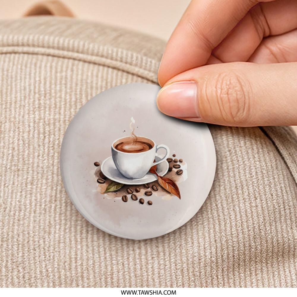 Watercolor Coffee Pinback, Coffee Cup Button, Coffee Lover Badge, Caffeine Pin, Morning Coffee, Gift for Barista, Coffee Bean Pinback - Tawshia