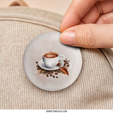 Watercolor Coffee Pinback, Coffee Cup Button, Coffee Lover Badge, Caffeine Pin, Morning Coffee, Gift for Barista, Coffee Bean Pinback - Tawshia