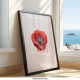 Red Poppy Wall Art, Floral Wall Decor, Pearl Jewelry Print, Elegant Home Decor, Botanical Art Print, Feminine Art, Flower Wall Art - Tawshia