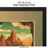 Mountain Landscape Wall Art, Mosque Art Print, Middle Eastern Decor, Architectural Scenery, Framed Artwork, Oriental Design, Home Decor - Tawshia