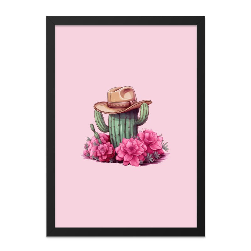 Cactus Wall Art, Cowboy Hat Print, Pink Flower Decor, Western Art Print, Desert Wall Decor, Cute Plant Art, Home Decor, Gift Idea - Tawshia