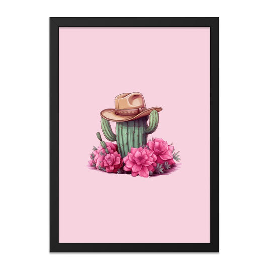 Cactus Wall Art, Cowboy Hat Print, Pink Flower Decor, Western Art Print, Desert Wall Decor, Cute Plant Art, Home Decor, Gift Idea - Tawshia