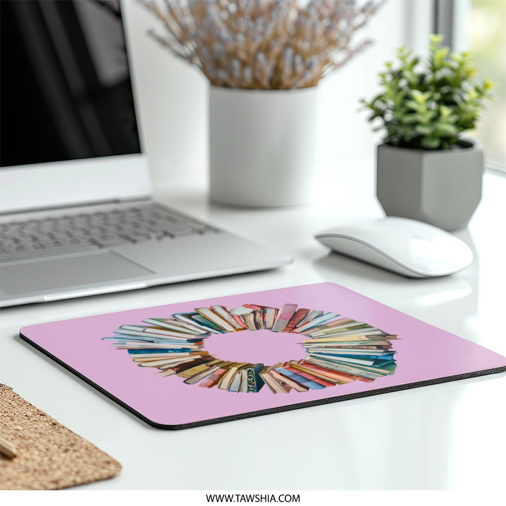 Book Lover Mouse Pad, Book Wreath Desk Mat, Reader Gift, Librarian Gift, Home Office Decor, Office Accessories, Book Circle Mousepad - Tawshia