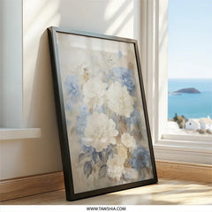 Floral Wall Art Print, Blue and White Peony Flower Painting, Elegant Home Decor, Botanical Art Print, Gift for Her, Framed Wall Art - Tawshia