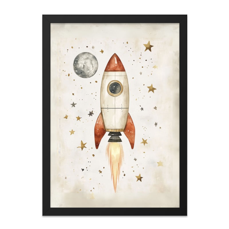 Rocket Ship Wall Art, Space Theme Decor, Nursery Art, Kids Room Decor, Moon Stars Wall Art, Outer Space Art Print, Rocket Poster - Tawshia