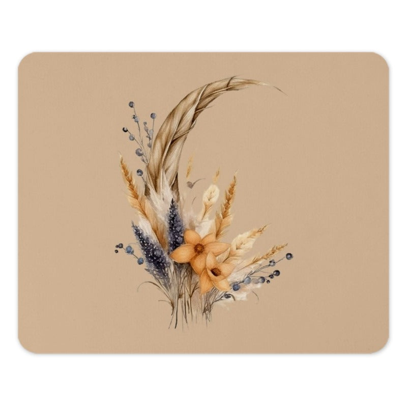 Boho Floral Mouse Pad, Botanical Desk Decor, Aesthetic Computer Mat, Neutral Office Accessories, Minimalist Mousepad, Flower PC Gaming Mat - Tawshia