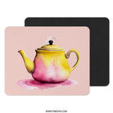 Watercolor Teapot Mouse Pad, Pink and Yellow Tea Pot Computer Accessory, Cute Desk Mat, Office Gift Idea, Tea Lover Gift - Tawshia